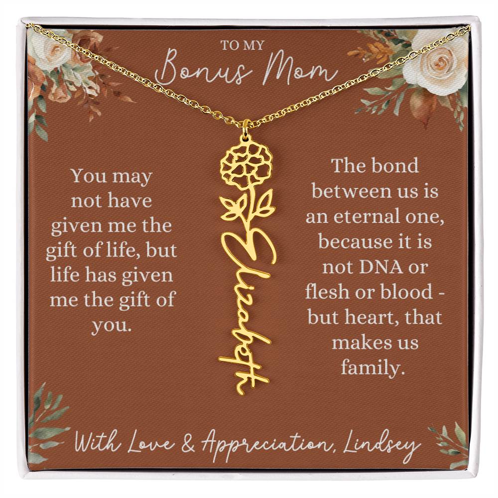 Rust and Ivory Bonus Mom Name Necklace with Birth Flower