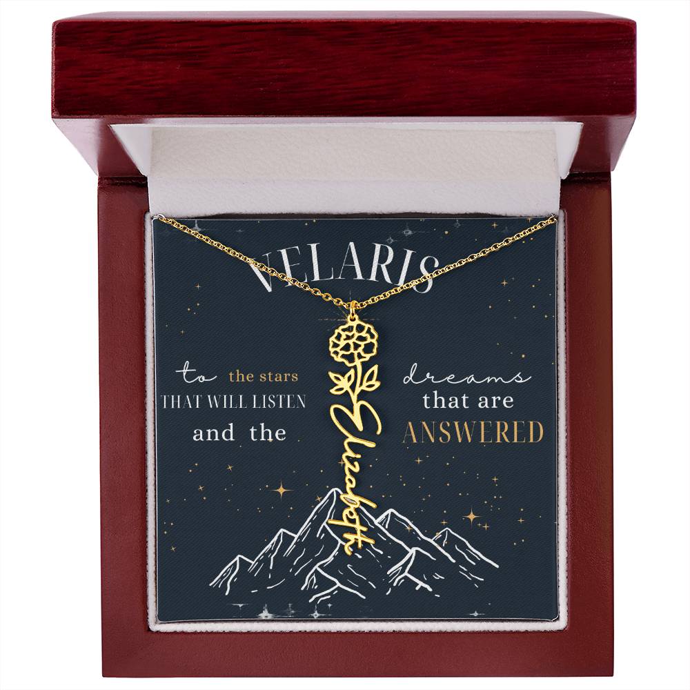 Customized ACOTAR Name Necklace with Birth Flower, AcoMaf Jewelry, SJM Booktok Merch, Gifts for Her