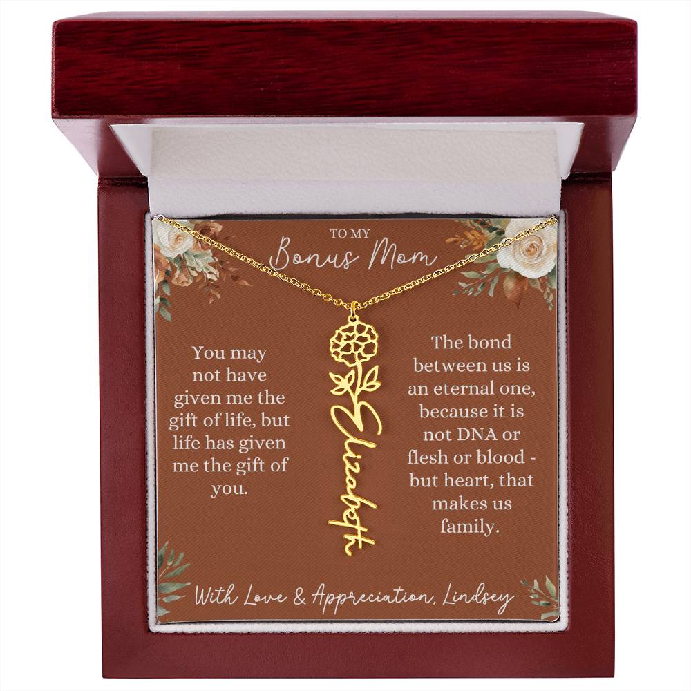 Rust and Ivory Bonus Mom Name Necklace with Birth Flower