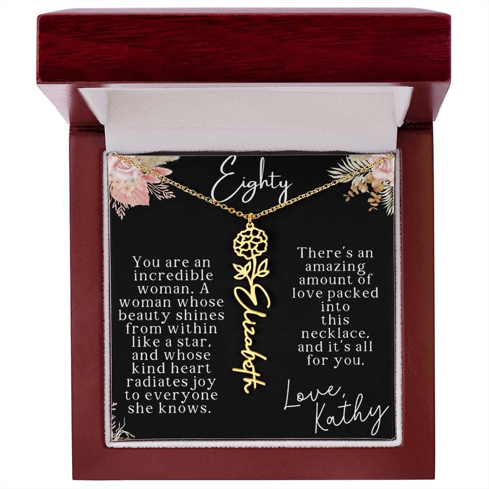 80th tropical card with name necklace