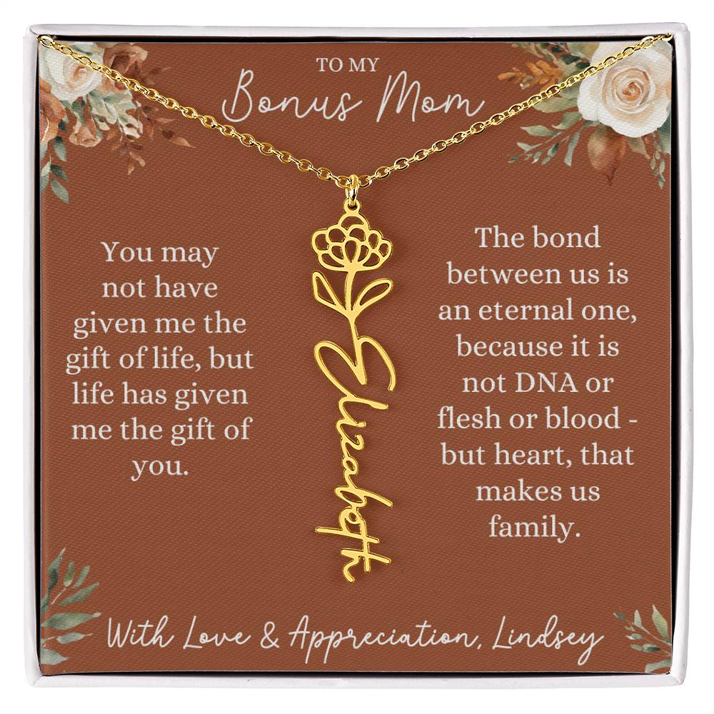 Rust and Ivory Bonus Mom Name Necklace with Birth Flower