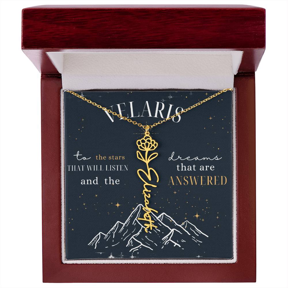 Customized ACOTAR Name Necklace with Birth Flower, AcoMaf Jewelry, SJM Booktok Merch, Gifts for Her