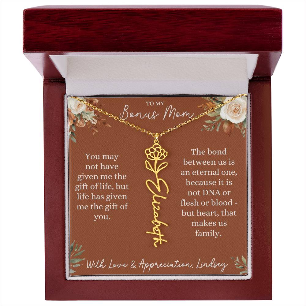 Rust and Ivory Bonus Mom Name Necklace with Birth Flower