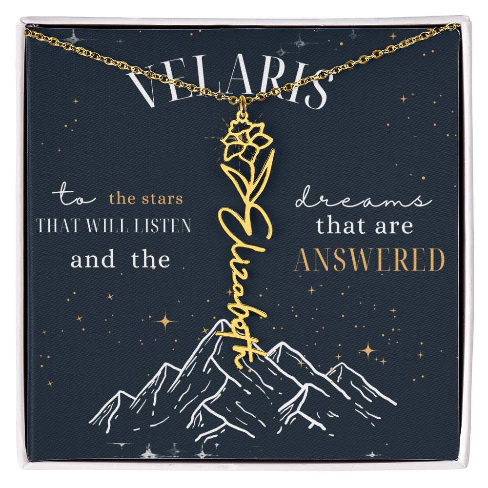Customized ACOTAR Name Necklace with Birth Flower, AcoMaf Jewelry, SJM Booktok Merch, Gifts for Her
