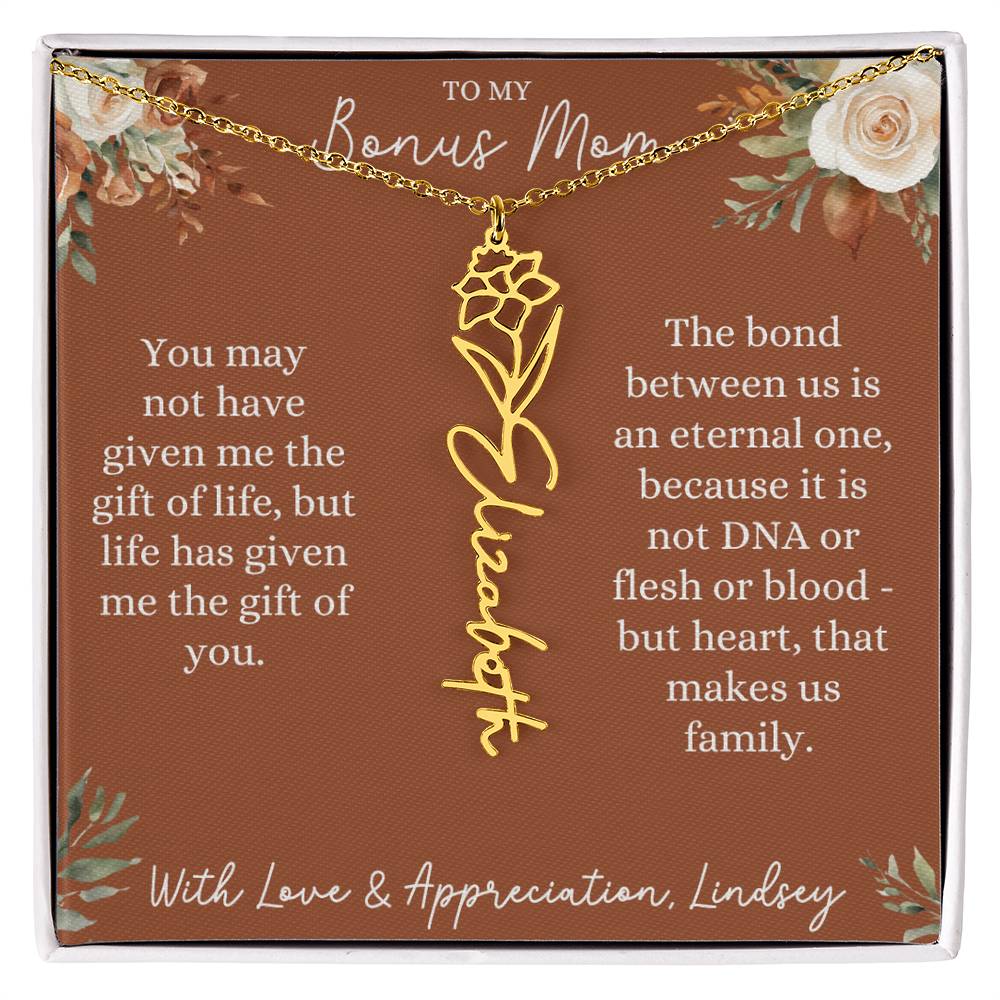 Rust and Ivory Bonus Mom Name Necklace with Birth Flower