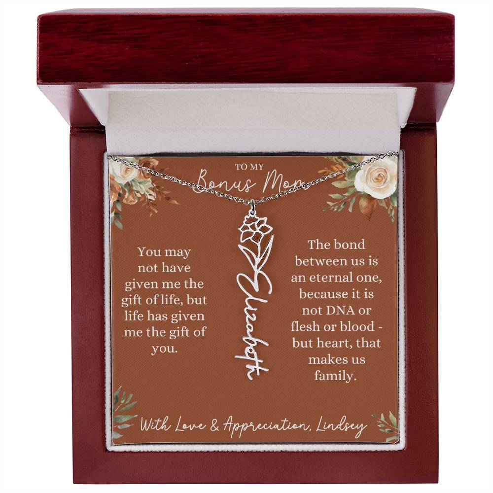Rust and Ivory Bonus Mom Name Necklace with Birth Flower