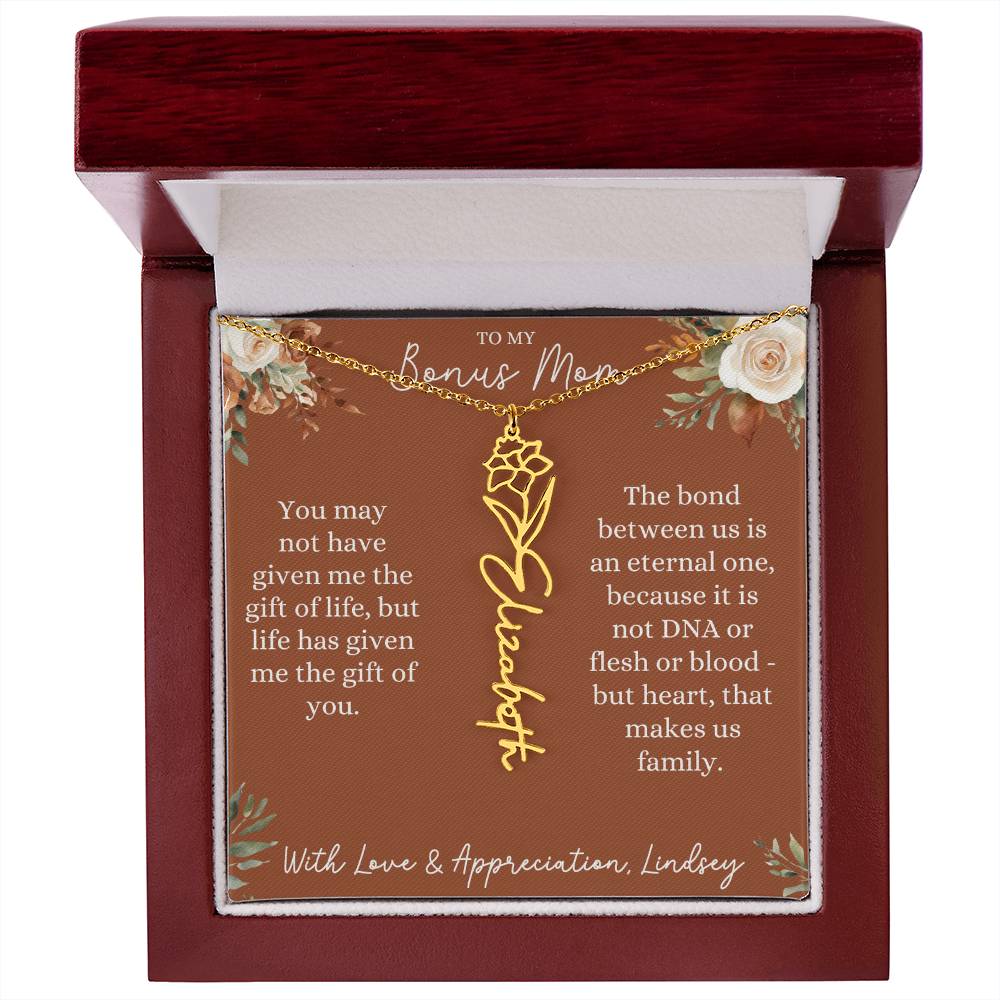Rust and Ivory Bonus Mom Name Necklace with Birth Flower