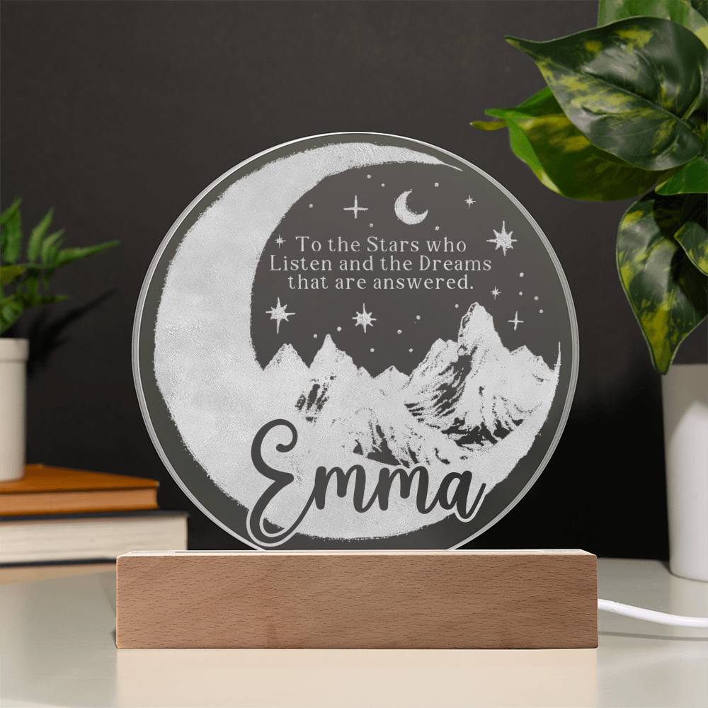 Personalized ACOTAR Inspired LED Night Light - Custom Engraved Moon and Mountain Design - Nursery and Bedroom Decor