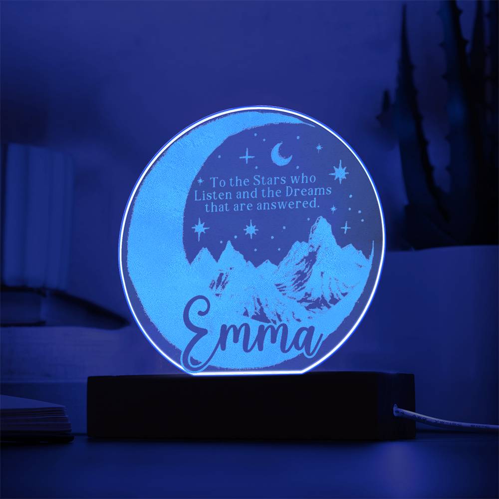 Personalized ACOTAR Inspired LED Night Light - Custom Engraved Moon and Mountain Design - Nursery and Bedroom Decor