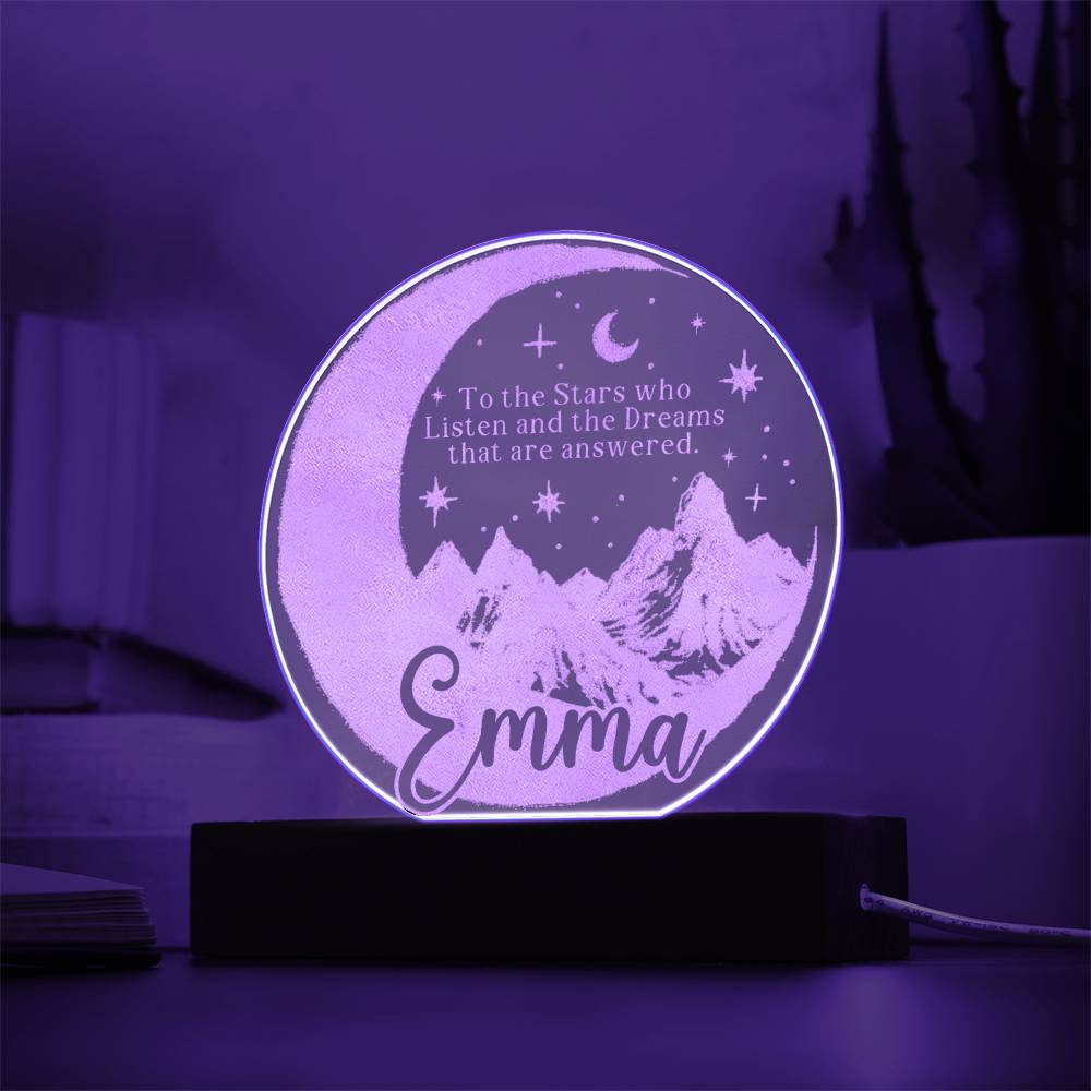 Personalized ACOTAR Inspired LED Night Light - Custom Engraved Moon and Mountain Design - Nursery and Bedroom Decor