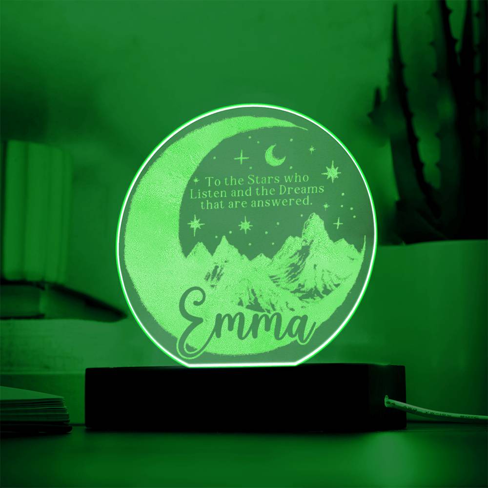 Personalized ACOTAR Inspired LED Night Light - Custom Engraved Moon and Mountain Design - Nursery and Bedroom Decor