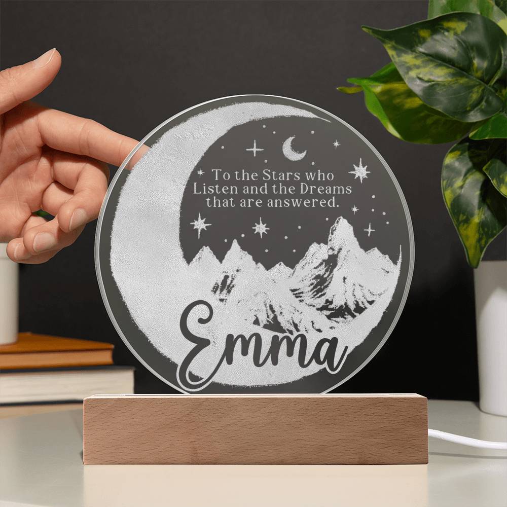 Personalized ACOTAR Inspired LED Night Light - Custom Engraved Moon and Mountain Design - Nursery and Bedroom Decor