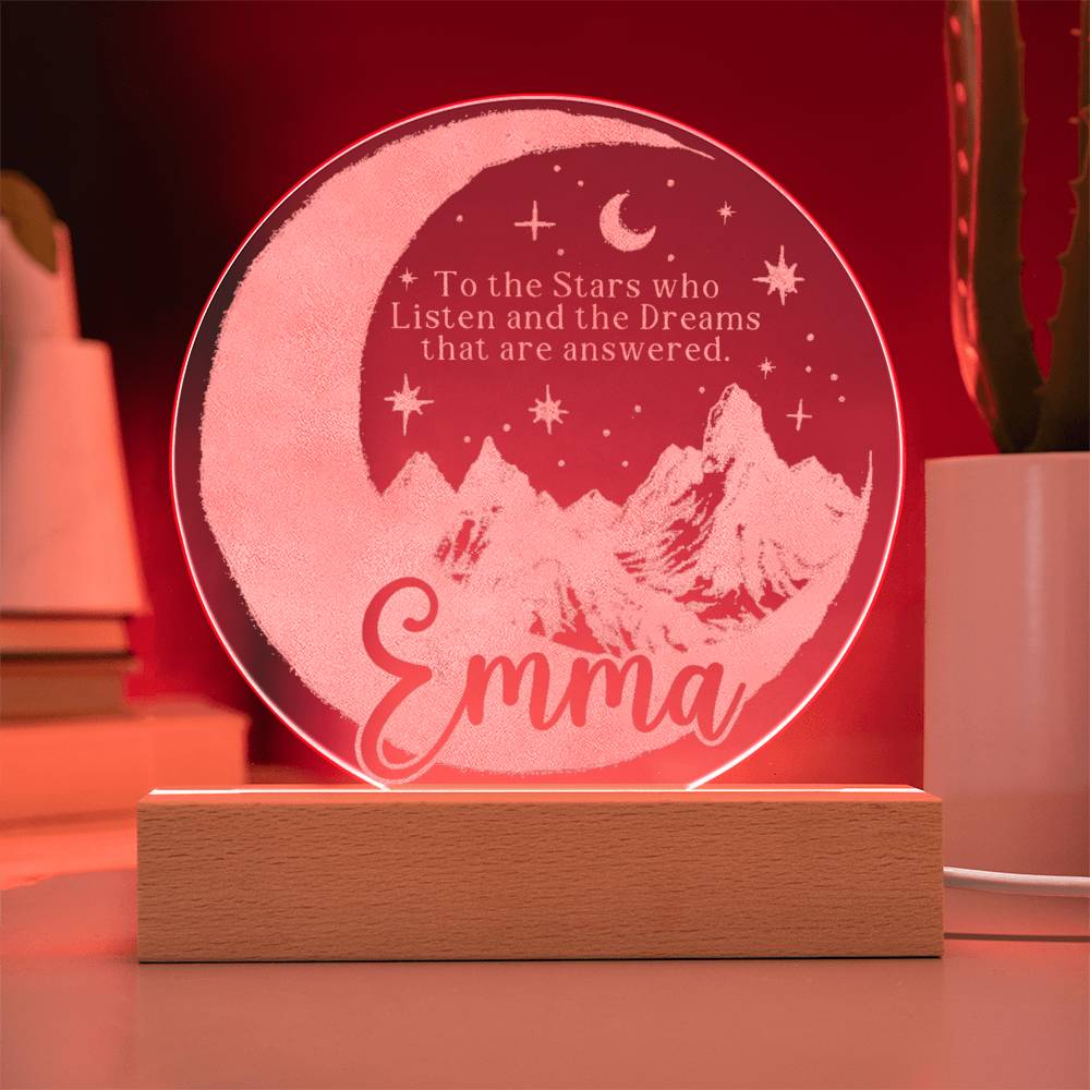 Personalized ACOTAR Inspired LED Night Light - Custom Engraved Moon and Mountain Design - Nursery and Bedroom Decor