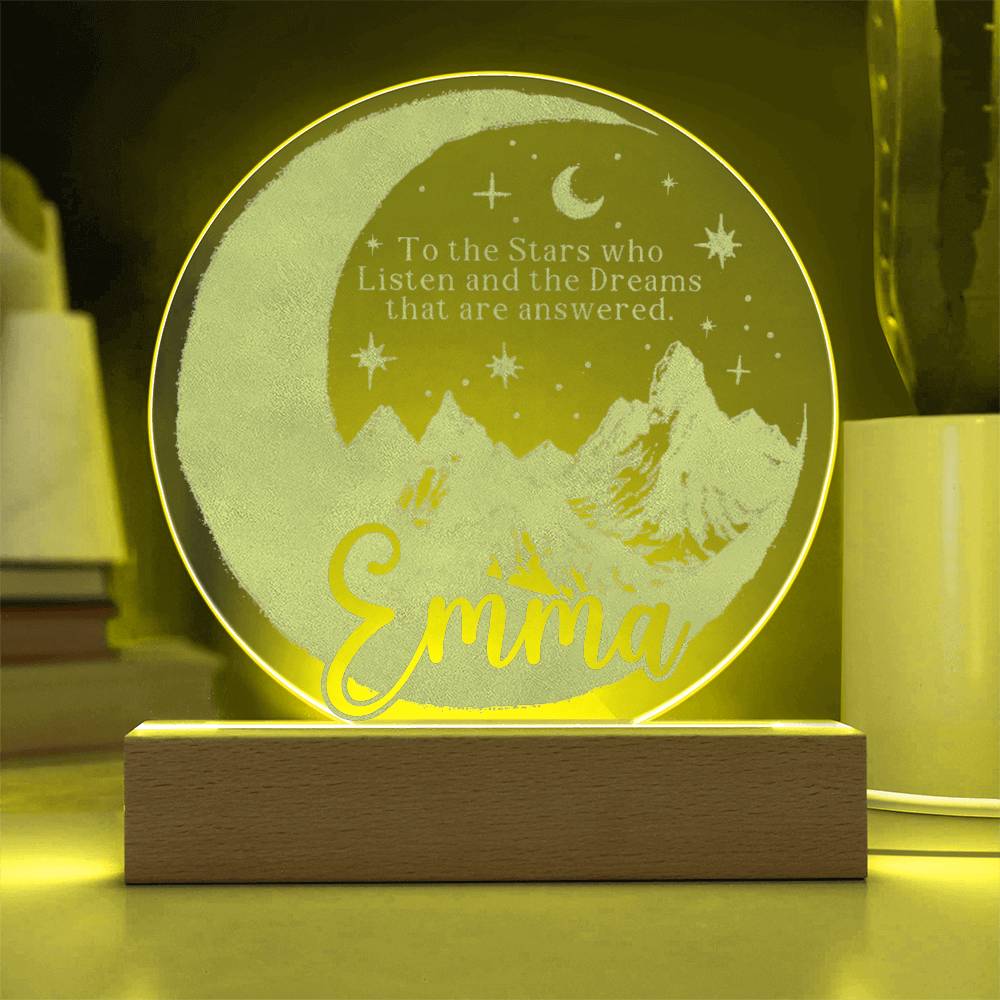 Personalized ACOTAR Inspired LED Night Light - Custom Engraved Moon and Mountain Design - Nursery and Bedroom Decor