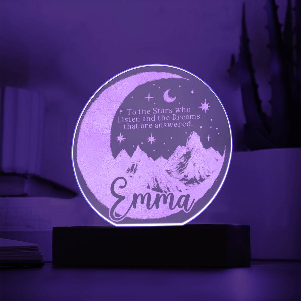 Personalized ACOTAR Inspired LED Night Light - Custom Engraved Moon and Mountain Design - Nursery and Bedroom Decor