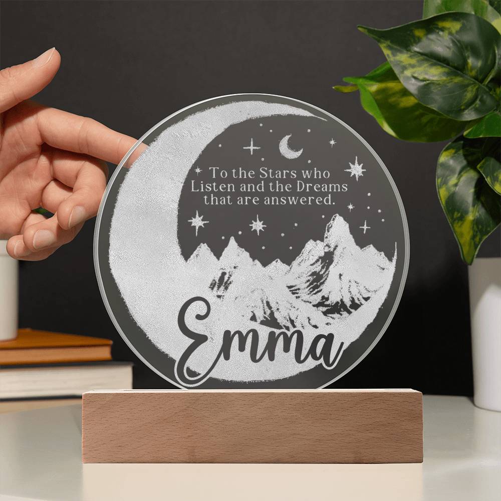 Personalized ACOTAR Inspired LED Night Light - Custom Engraved Moon and Mountain Design - Nursery and Bedroom Decor