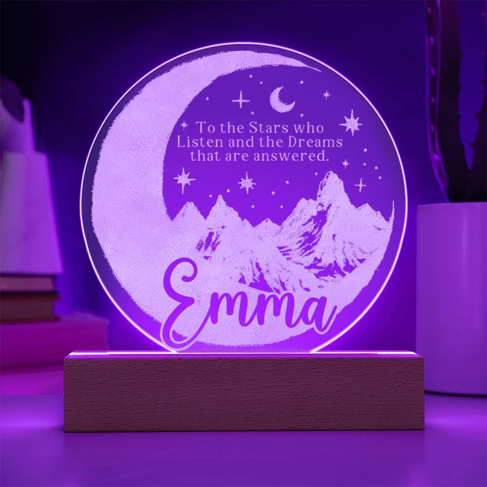Personalized ACOTAR Inspired LED Night Light - Custom Engraved Moon and Mountain Design - Nursery and Bedroom Decor
