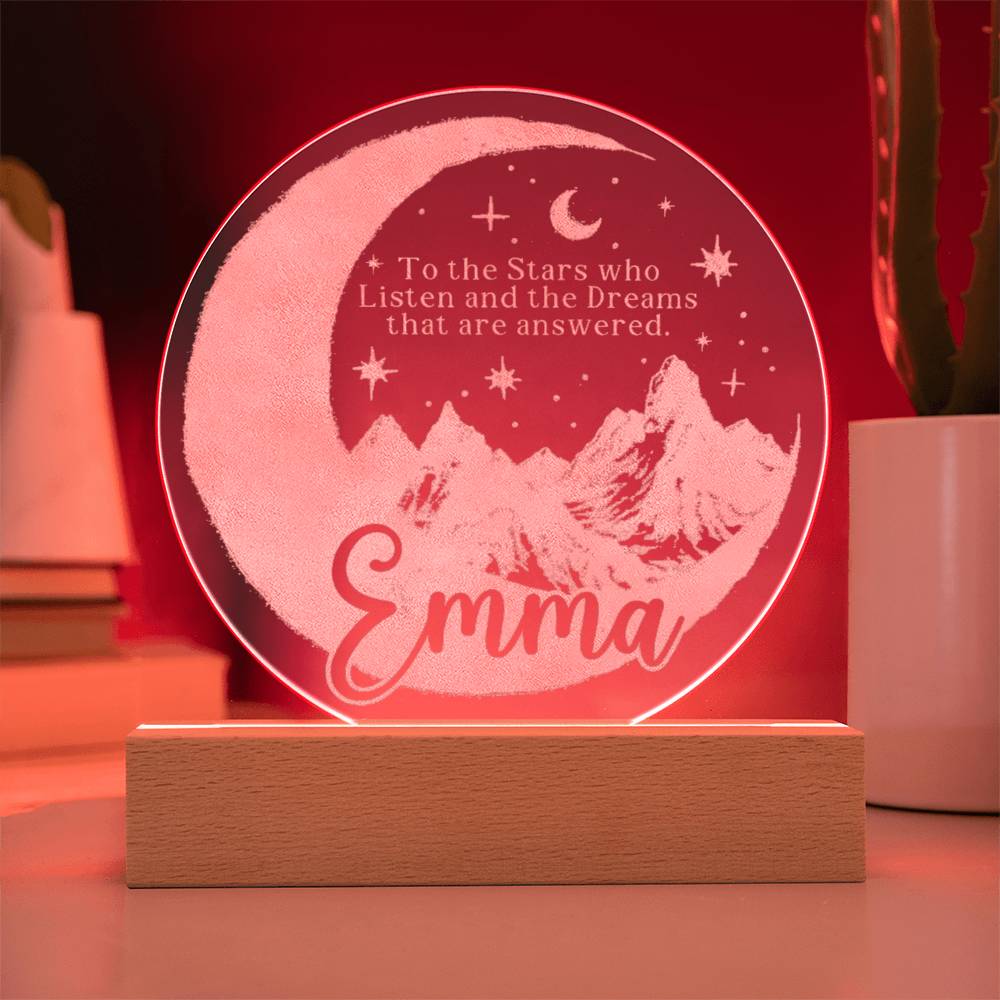 Personalized ACOTAR Inspired LED Night Light - Custom Engraved Moon and Mountain Design - Nursery and Bedroom Decor
