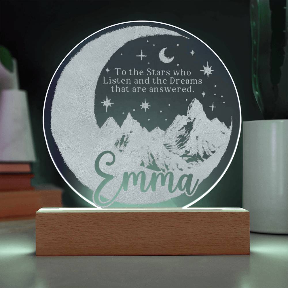 Personalized ACOTAR Inspired LED Night Light - Custom Engraved Moon and Mountain Design - Nursery and Bedroom Decor