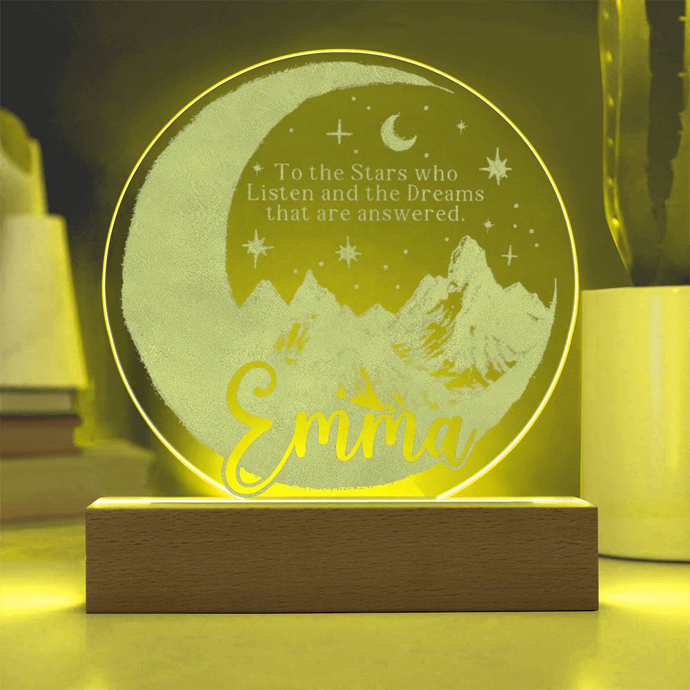 Personalized ACOTAR Inspired LED Night Light - Custom Engraved Moon and Mountain Design - Nursery and Bedroom Decor