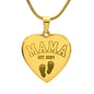 Mama Necklace with Engraved Personalization Baby Feet Heart Necklace