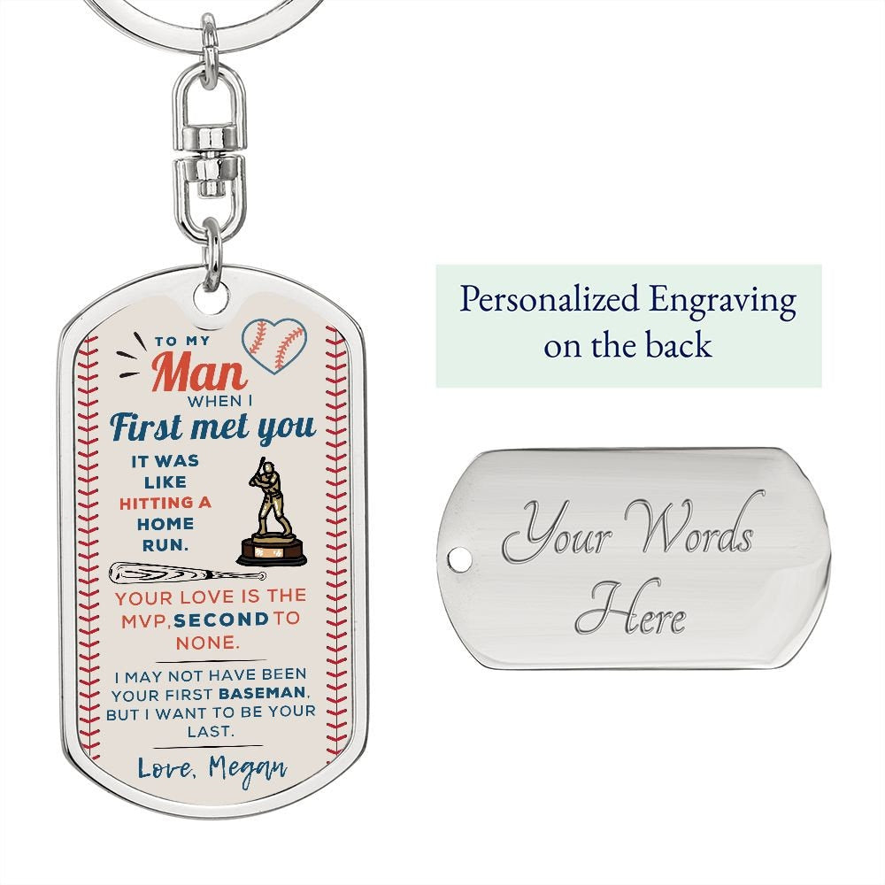 To my Man Baseball Keychain Boyfriend Gift, Homerun, Promise Ring for Him, Anniversary Gifts, Romantic Sentimental
