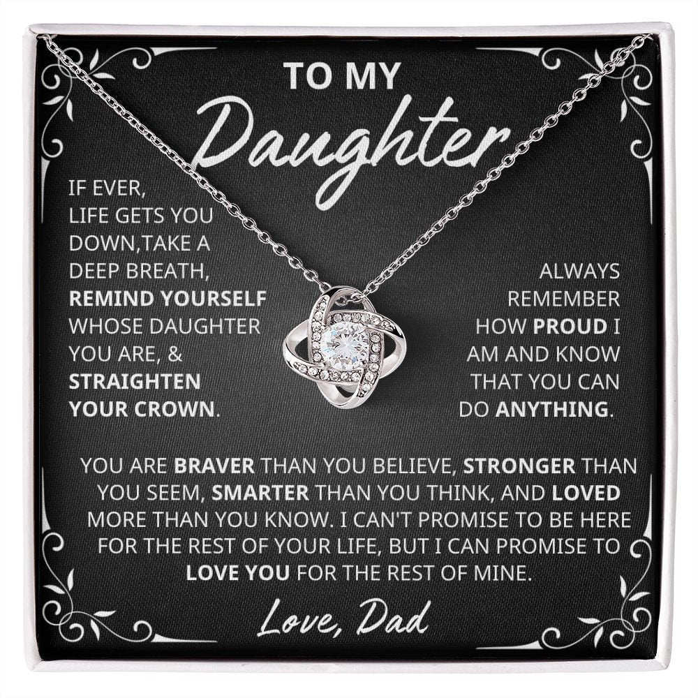 My Daughter, Gift From Dad, Inspirational Strength Gift, Daughter Necklace, Love Knot Necklace, 14k Sentimental Gift, Mother days Gift