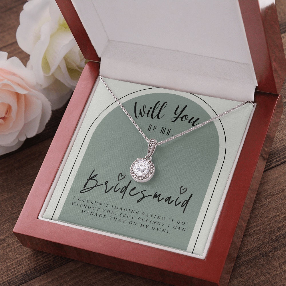 Wood Bridesmaid Proposal Box w/ LeD Light & Necklace on Sage Background