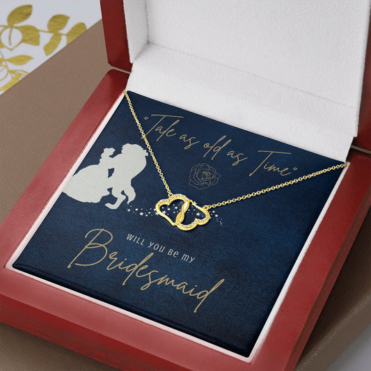 Solid Gold and Diamond Beauty and the Beast Bridesmaid Proposal Necklace