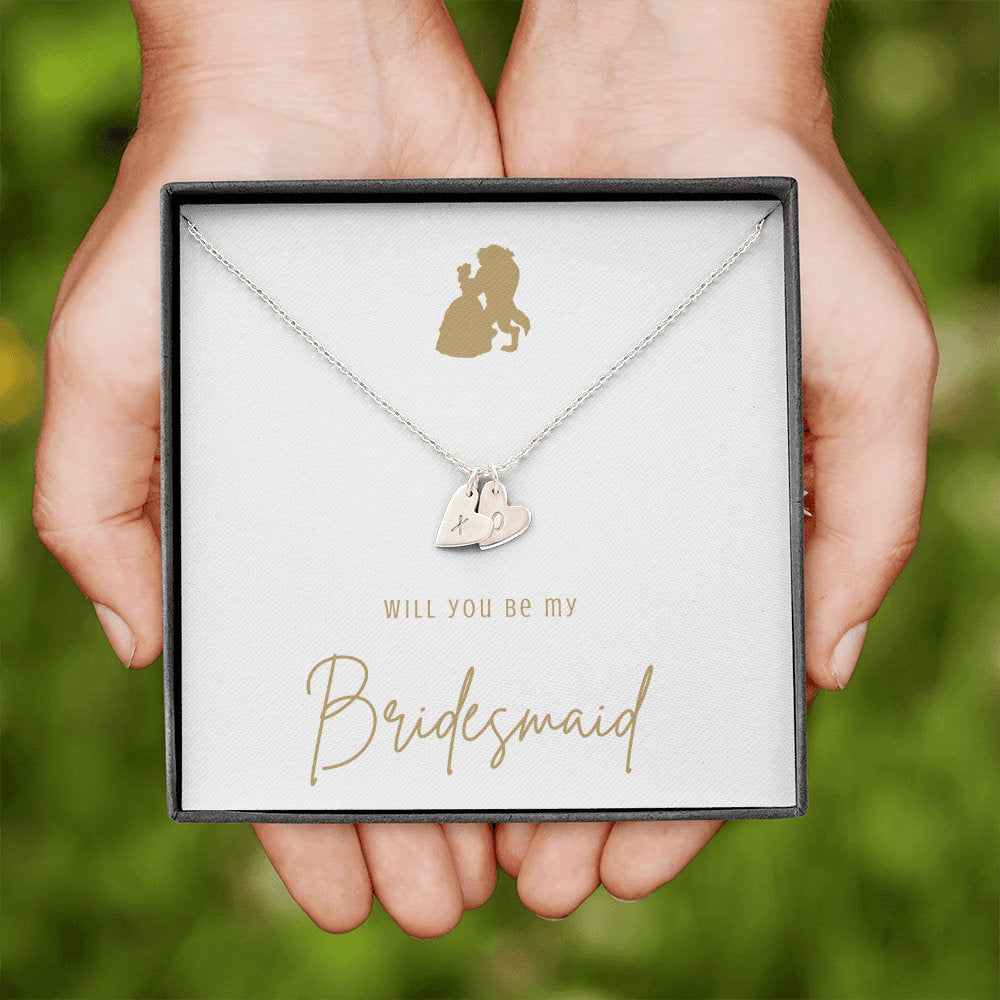 Beauty and the Beast Gold Bridesmaid Proposal Necklace Box with Monogram