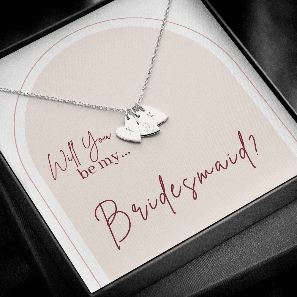 Will You be My Bridesmaid Proposal Necklaces with Heart Monogram in LED Lit Wood Box