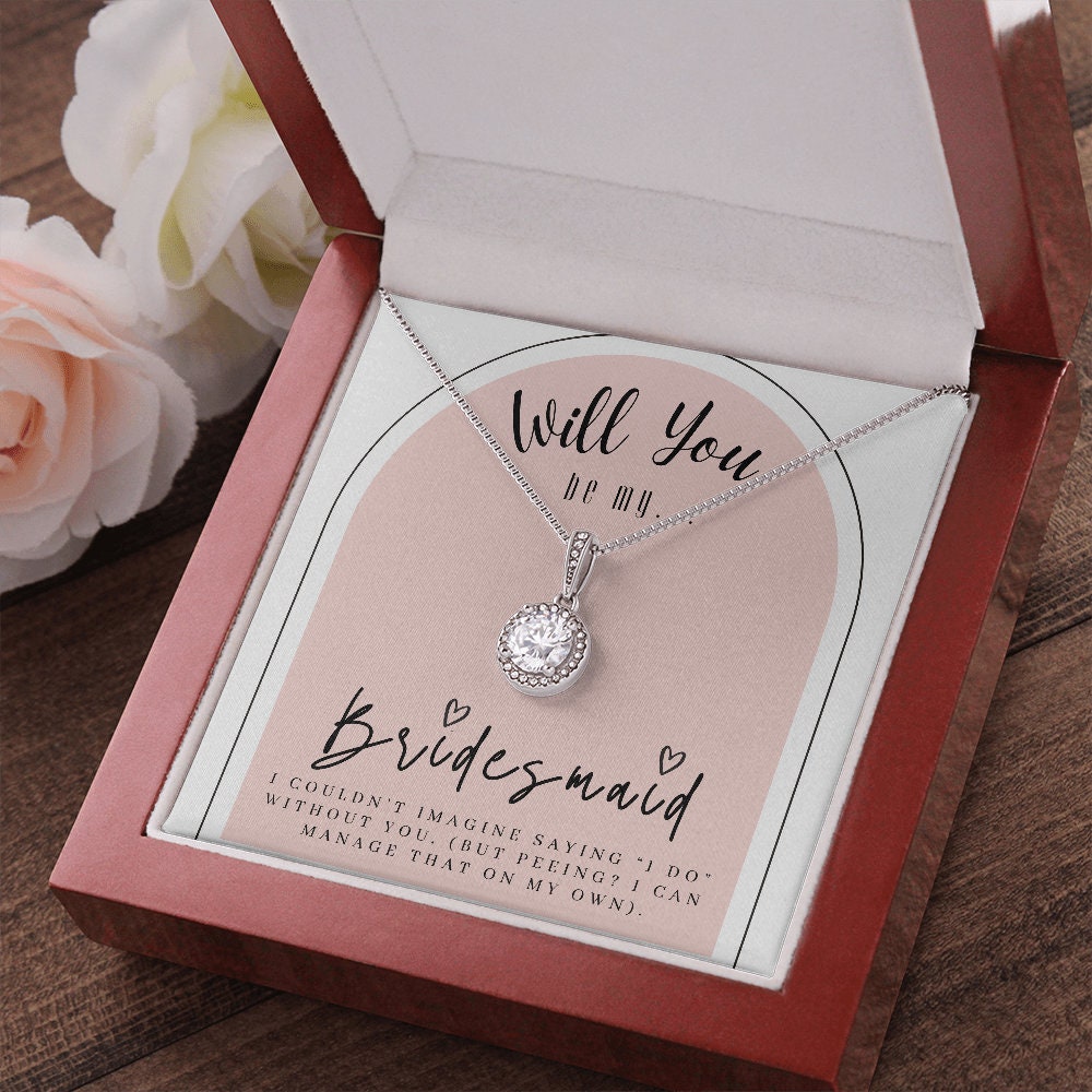 Bridesmaid Proposal Box w/ Necklace on Pink Background