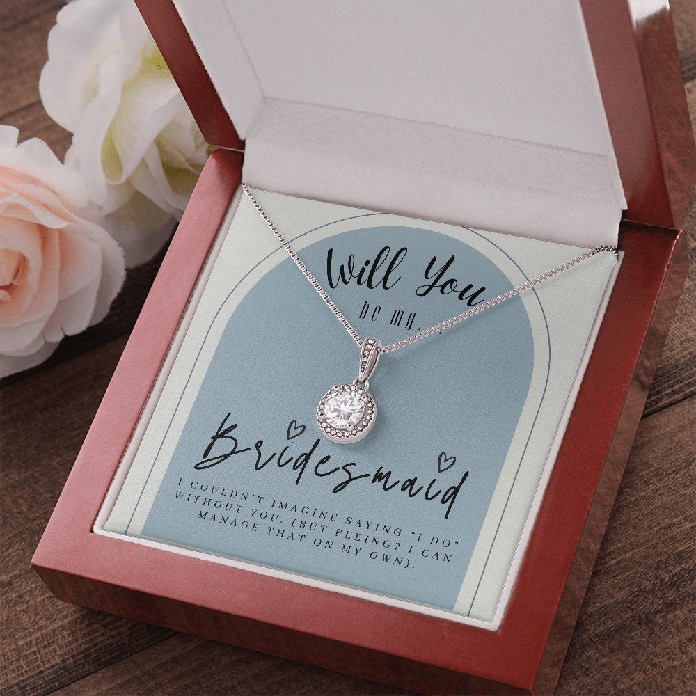 Bridesmaid Proposal Box with LeD light & Necklace on Dusty Blue Background