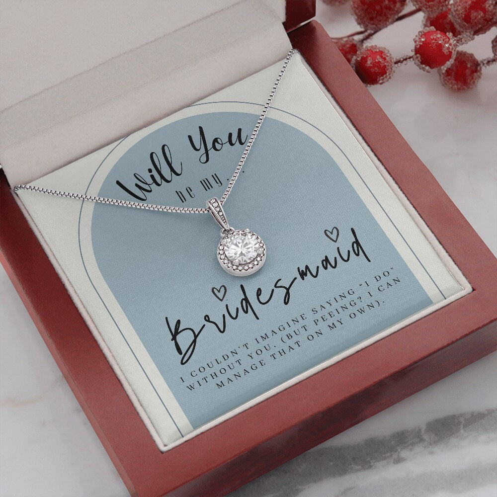 Bridesmaid Proposal Box with LeD light & Necklace on Dusty Blue Background