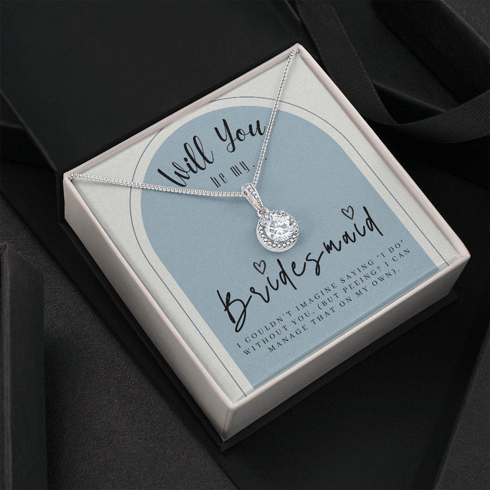 Bridesmaid Proposal Box with LeD light & Necklace on Dusty Blue Background