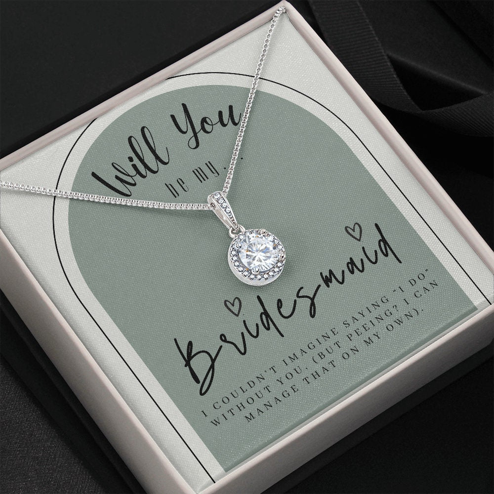 Wood Bridesmaid Proposal Box w/ LeD Light & Necklace on Sage Background