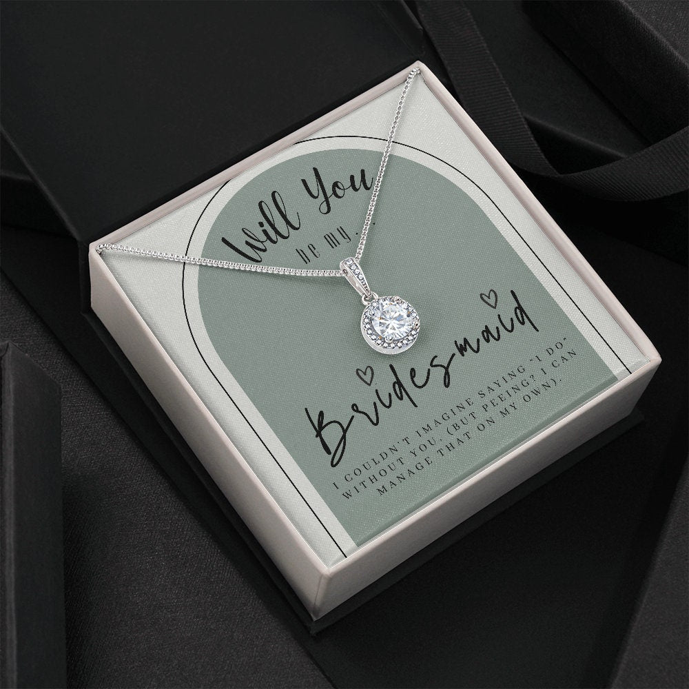 Wood Bridesmaid Proposal Box w/ LeD Light & Necklace on Sage Background