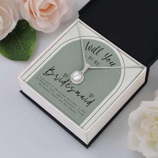 Wood Bridesmaid Proposal Box w/ LeD Light & Necklace on Sage Background
