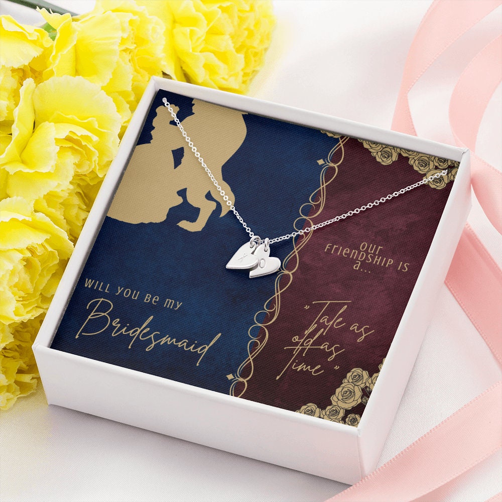 Personalized Heart Friendship Bracelet for Bridesmaid - Beauty and the Beast