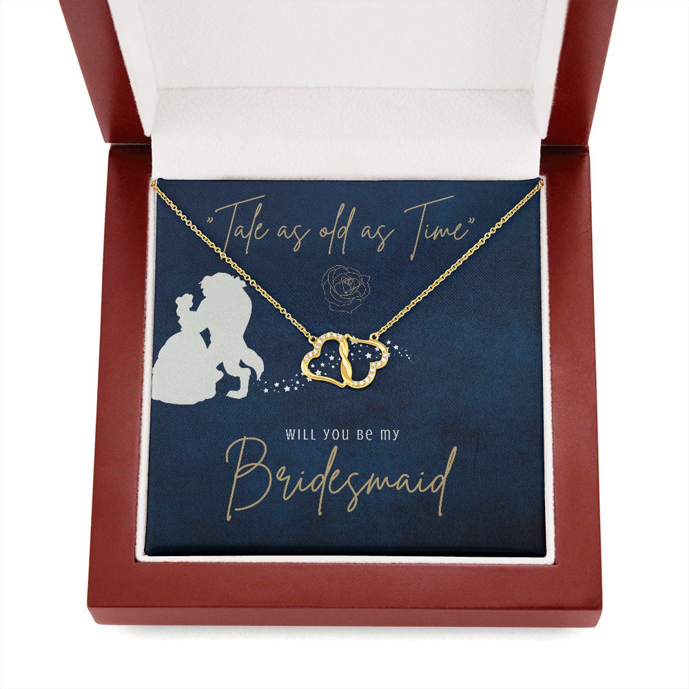 Solid Gold and Diamond Beauty and the Beast Bridesmaid Proposal Necklace