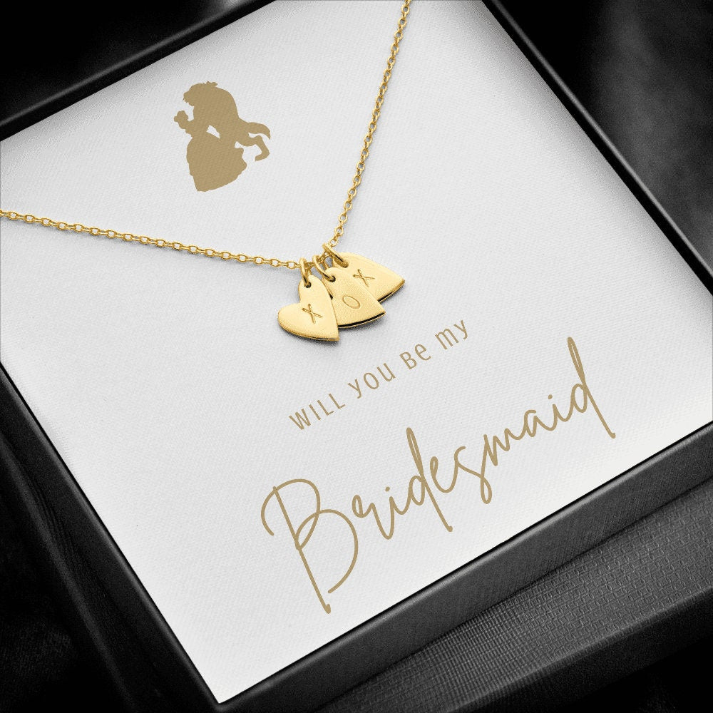 Beauty and the Beast Gold Bridesmaid Proposal Necklace Box with Monogram