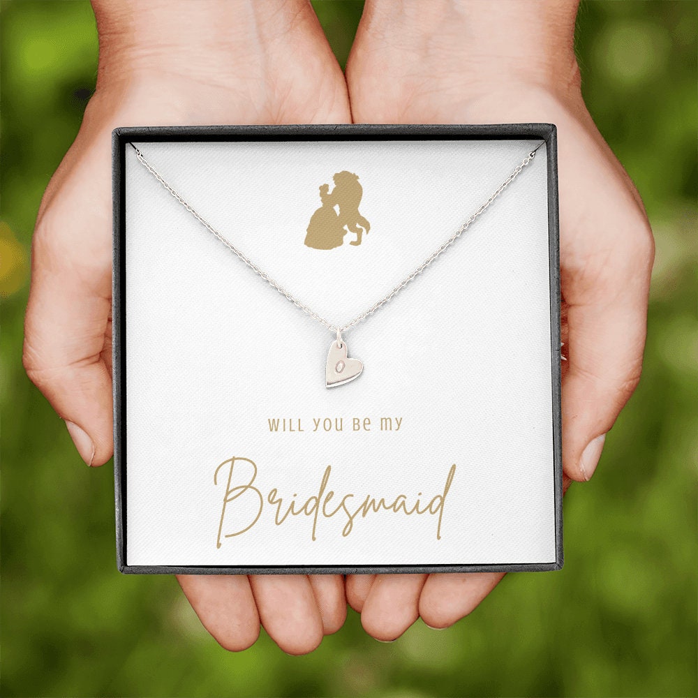 Beauty and the Beast Gold Bridesmaid Proposal Necklace Box with Monogram