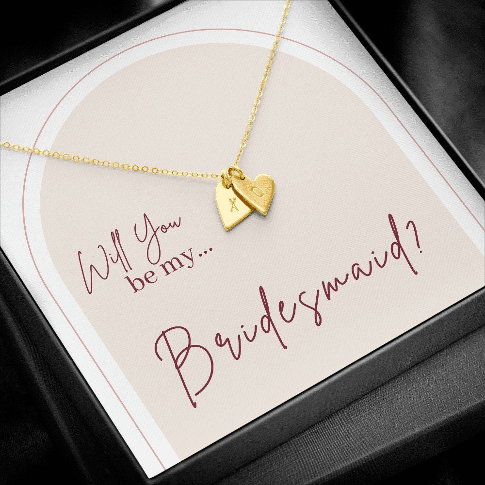 Will You be My Bridesmaid Proposal Necklaces with Heart Monogram in LED Lit Wood Box