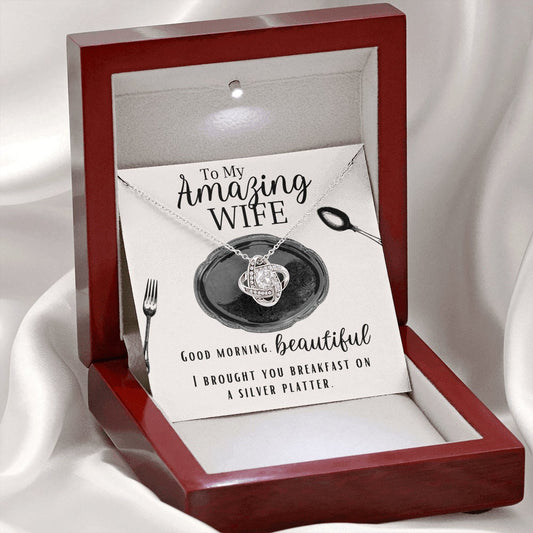 Necklace for Wife, Breakfast in Bed, On a Silver Platter, Humor, Funny, Mothers Day Gift, Birthday, Anniversary
